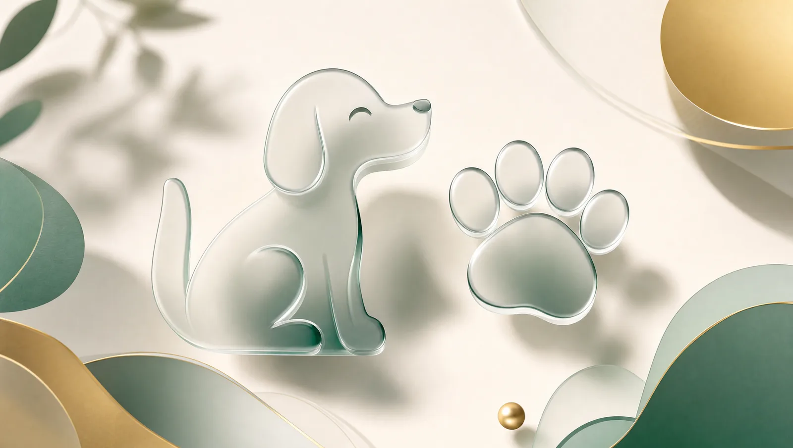 Glaskunst der illustrerer hundeforsikring – en hund og et poteaftryk i frostet glas